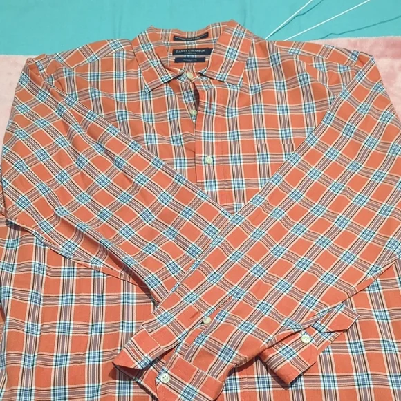 Daniel Cremieux Orange and White Plaid Shirt - Picture 4 of 6